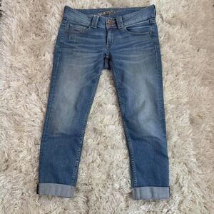 Y2K Arizona Jeans Co Low Rise Denim Cuffed Skinny Capris Womens Size 3 Faded